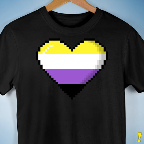Nonbinary Pride 8-Bit Pixel Heart Premium Unisex T-Shirt - Black